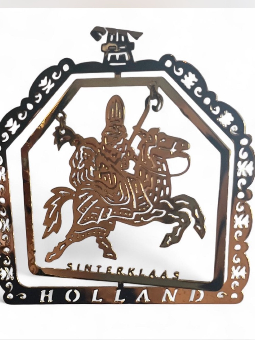 Vintage 1994 Sinterklaas Holland Ornament 24K Gold Finish Brass Dutch Christmas